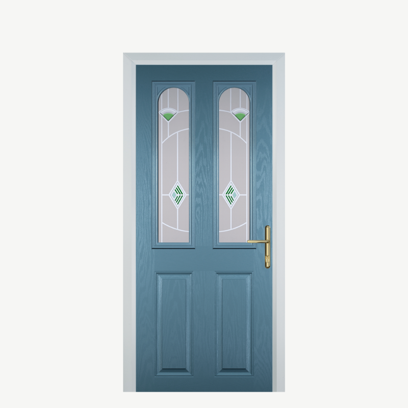 Door A 2 Panel 2 Arch Pastel Blue Murano Green image 0