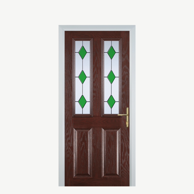 Door C 2 Panel 2 Square Dark Wood 3 Drop Diamond Green image 0