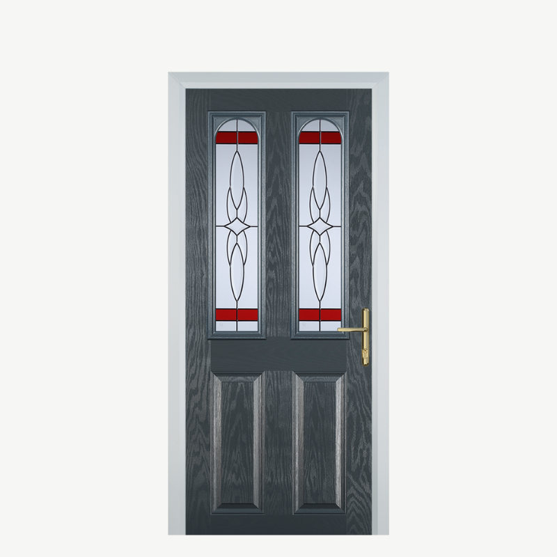 Door A 2 Panel 2 Arch Grey Crystal Harmony Red image 0