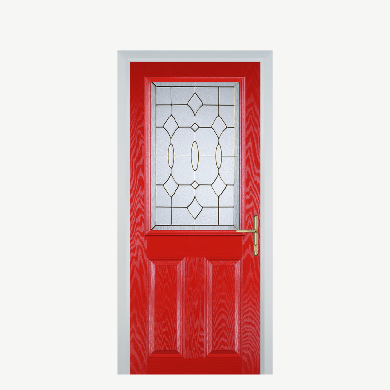 Door F 2 Panel 1 Square Poppy Red (High Gloss) Brass Art Clarity image 0