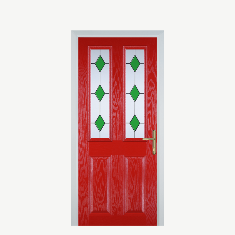 Door C 2 Panel 2 Square Poppy Red (High Gloss) 3 Drop Diamond Green image 0