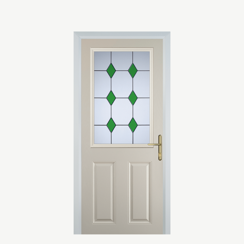 Door F 2 Panel 1 Square Cream 3 Drop Diamond Green image 0