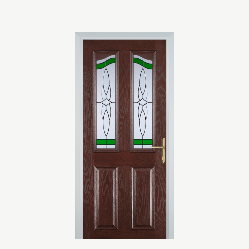 Door B 2 Panel 2 Angle Dark Wood Crystal Harmony Green image 0