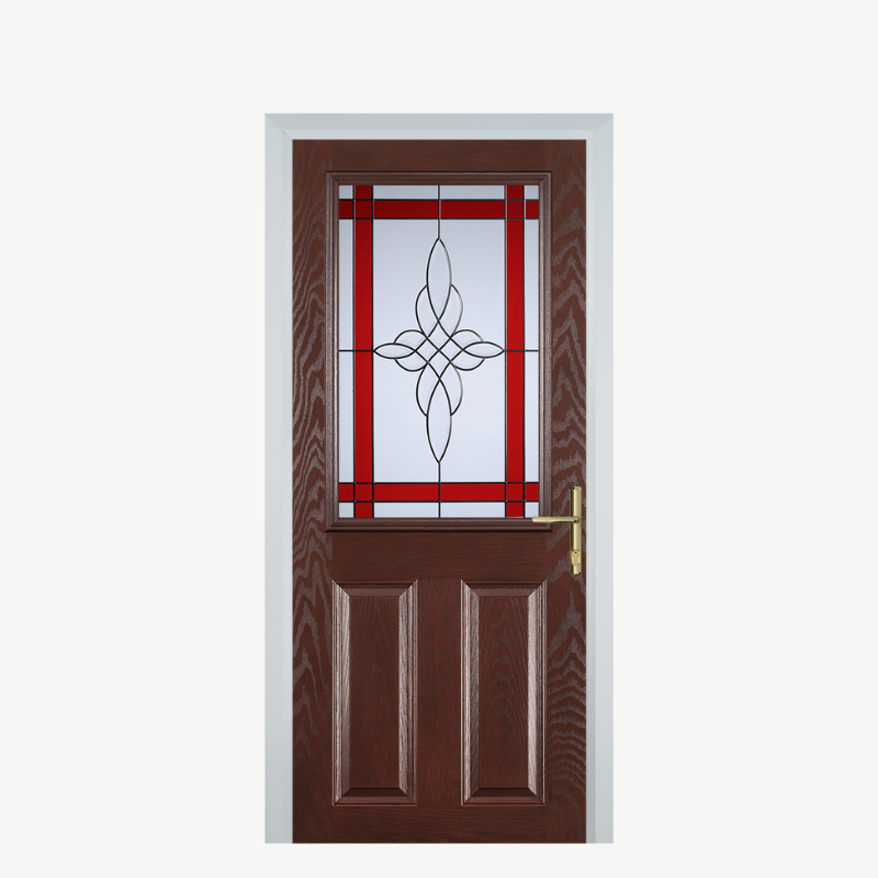 Door F 2 Panel 1 Square Dark Wood Crystal Harmony Red image 0