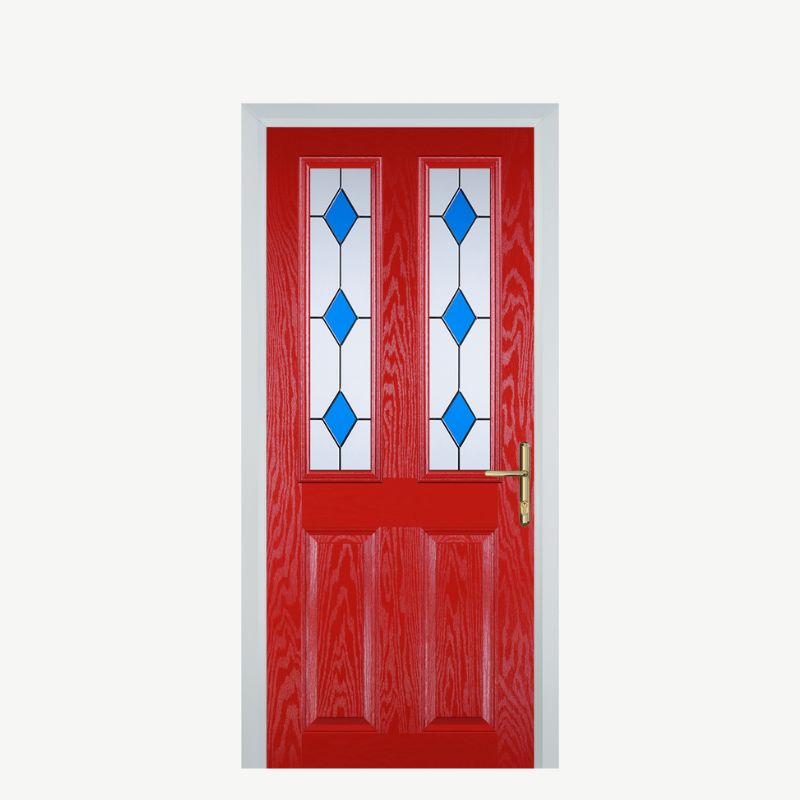 Door C 2 Panel 2 Square Poppy Red (High Gloss) 3 Drop Diamond Blue image 0