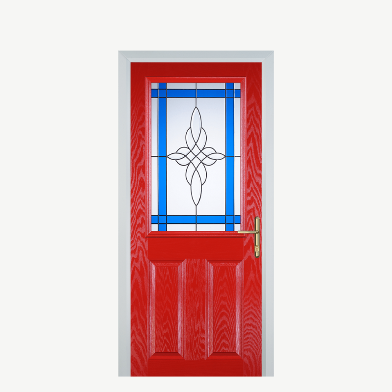 Door F 2 Panel 1 Square Poppy Red (High Gloss) Crystal Harmony Blue image 0