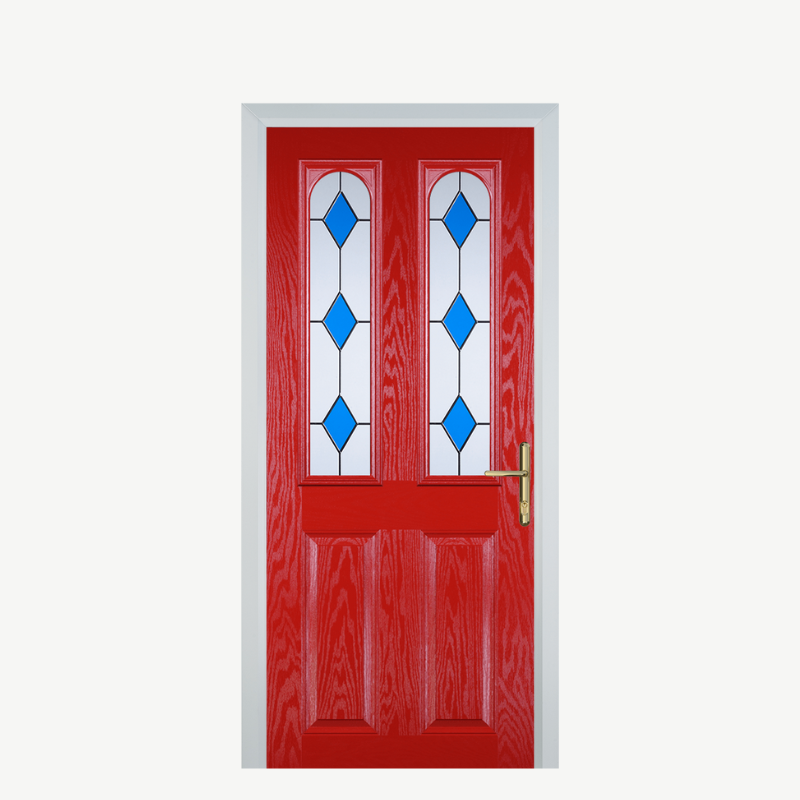Door A 2 Panel 2 Arch Poppy Red (High Gloss) 3 Drop Diamond Blue image 0