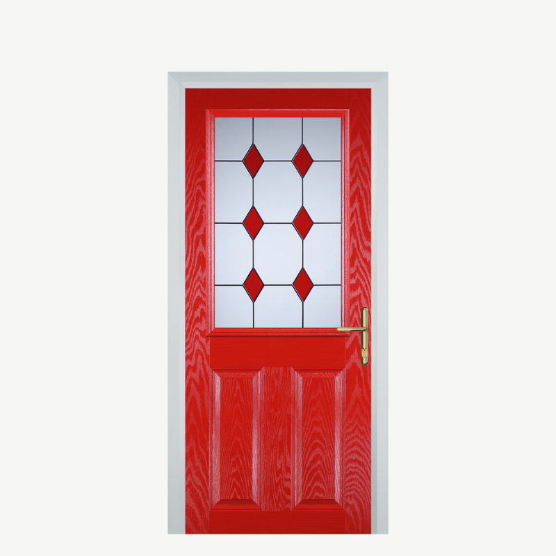 Door F 2 Panel 1 Square Poppy Red (High Gloss) 3 Drop Diamond Red image 0