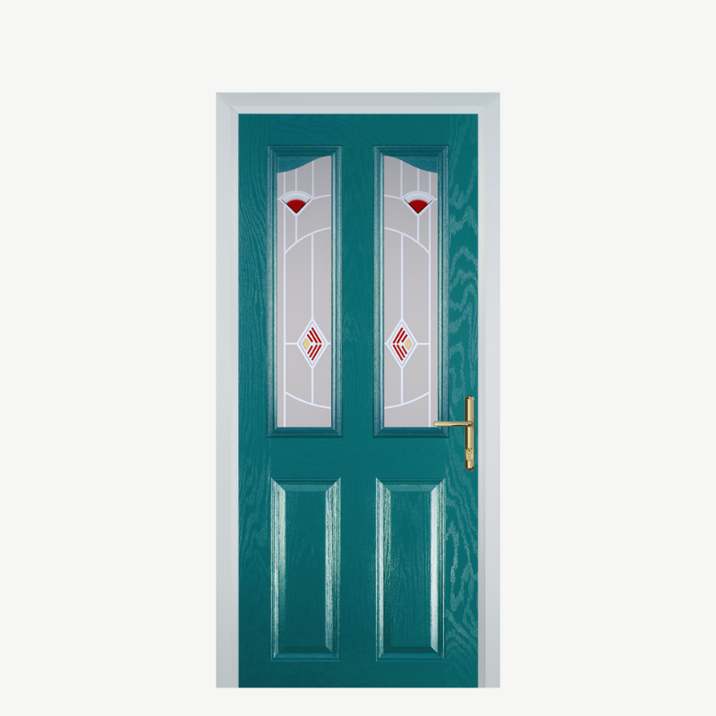 Door B 2 Panel 2 Angle Turquoise Blue Murano Red image 0