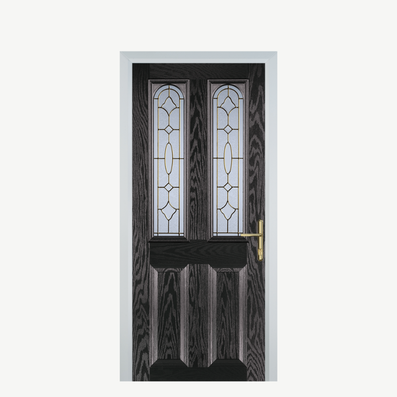 Door A 2 Panel 2 Arch Black Brown Brass Art Clarity image 0