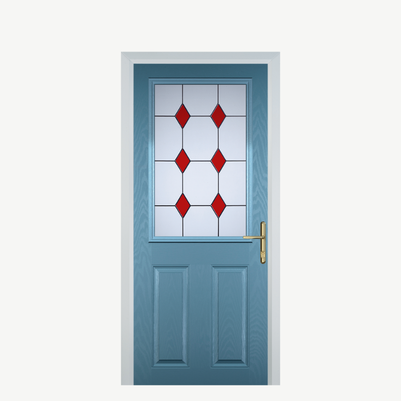 Door F 2 Panel 1 Square Pastel Blue 3 Drop Diamond Red image 0