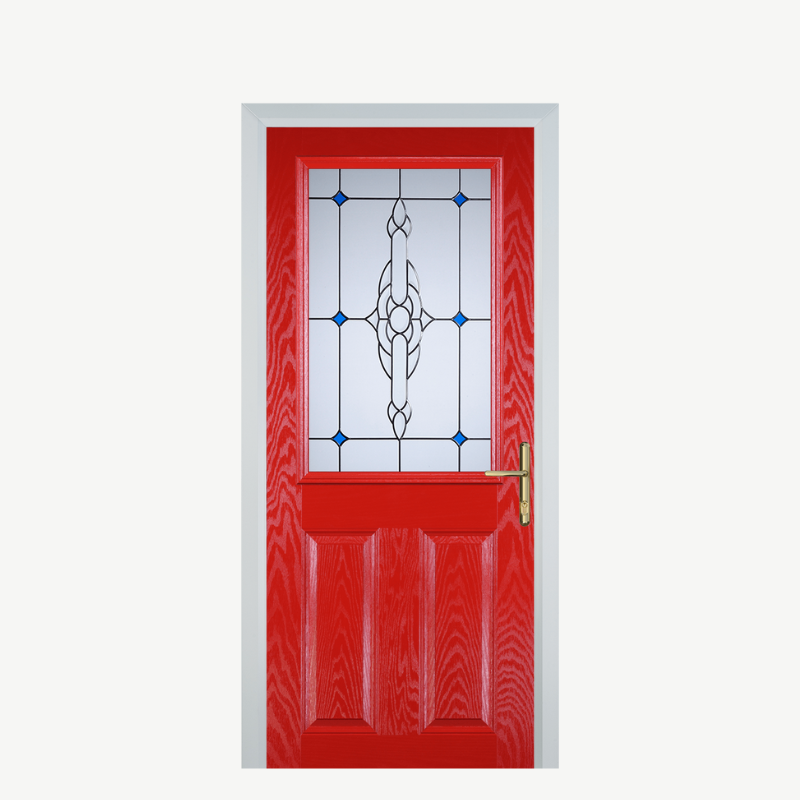 Door F 2 Panel 1 Square Poppy Red (High Gloss) Crystal Bohemia Blue image 0