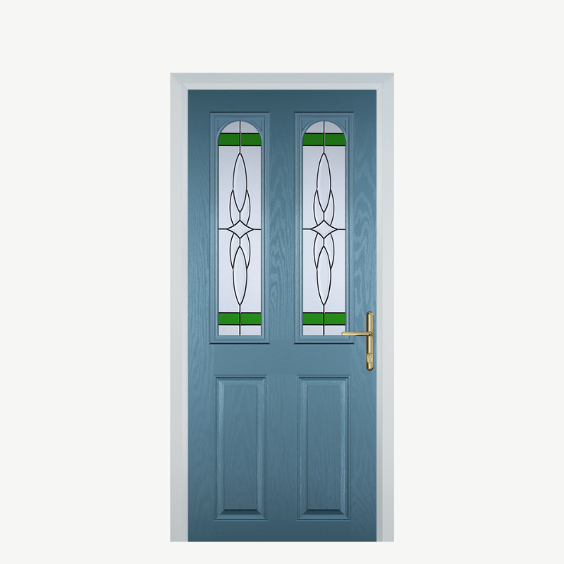 Door A 2 Panel 2 Arch Pastel Blue Crystal Harmony Green image 0
