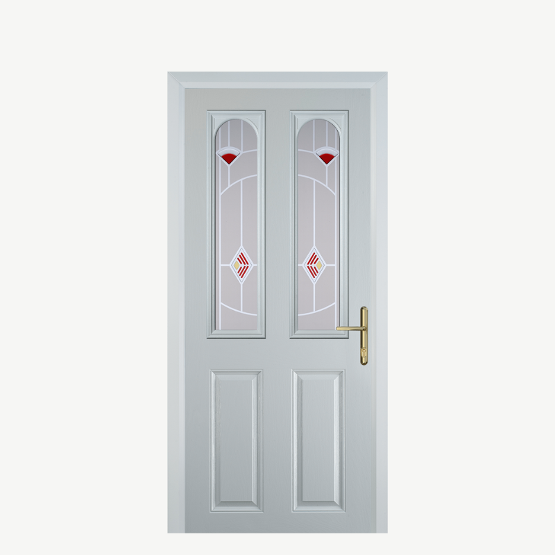 Door A 2 Panel 2 Arch White Murano Red image 0