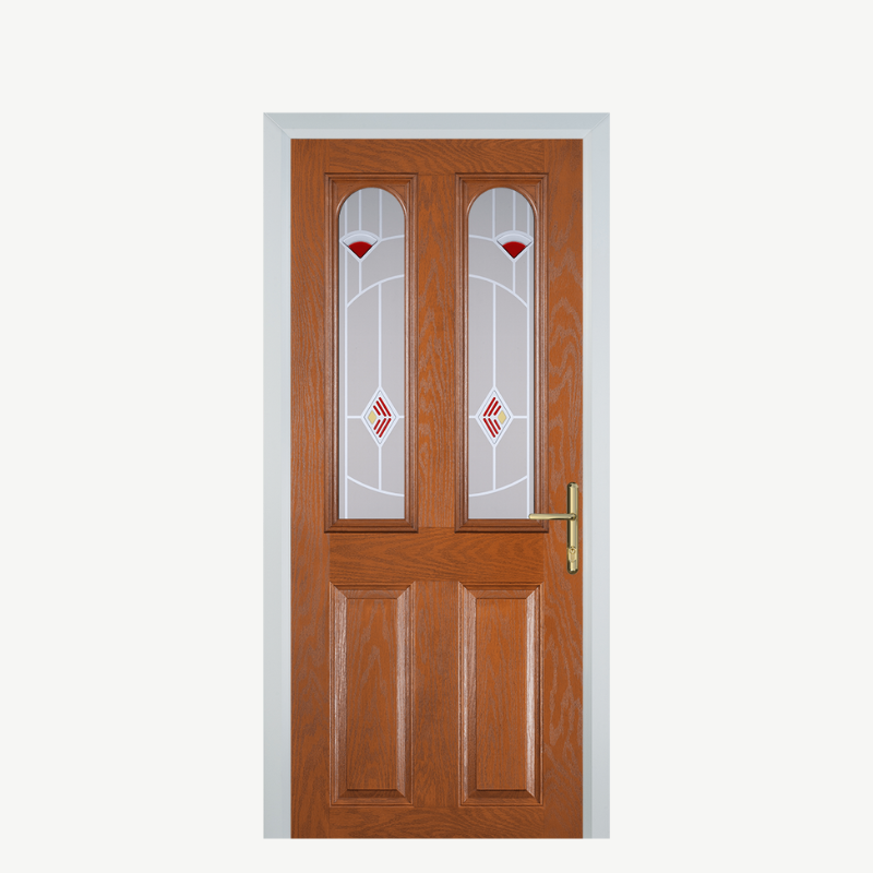 Door A 2 Panel 2 Arch Oak Murano Red image 0