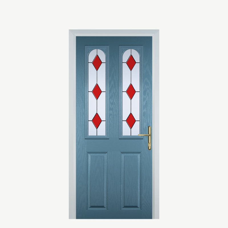 Door A 2 Panel 2 Arch Pastel Blue 3 Drop Diamond Red image 0