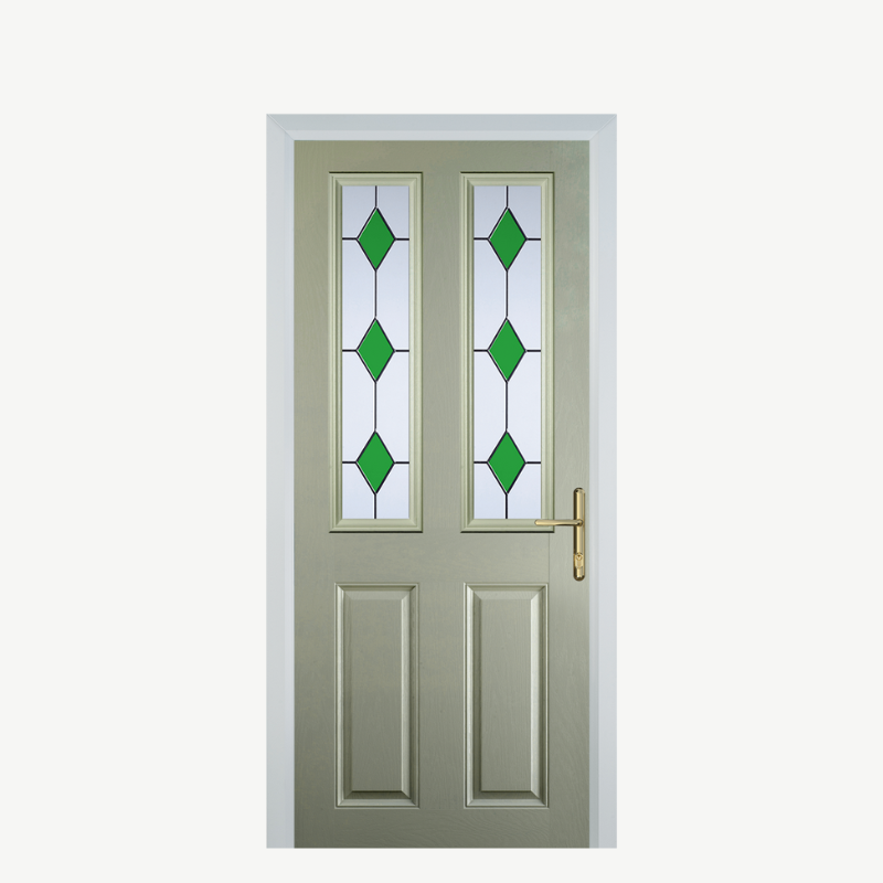 Door C 2 Panel 2 Square Pebble Grey 3 Drop Diamond Green image 0