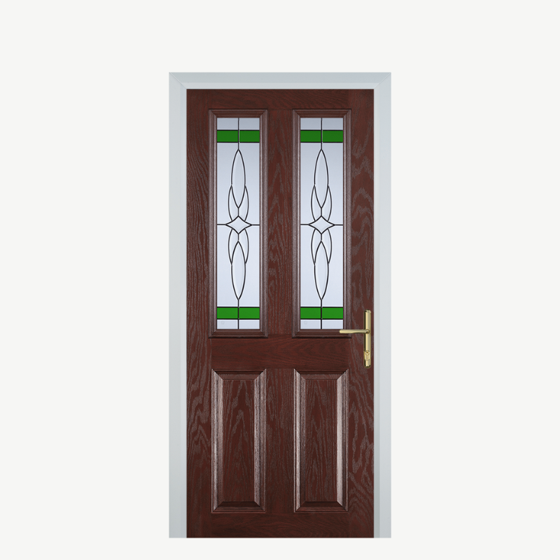 Door C 2 Panel 2 Square Dark Wood Crystal Harmony Green image 0