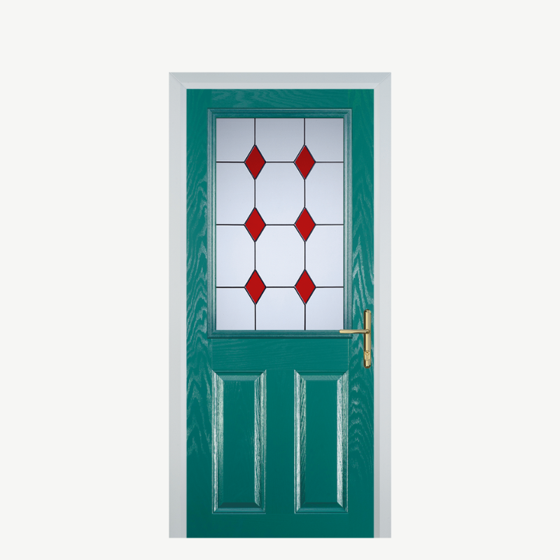 Door F 2 Panel 1 Square Turquoise Blue 3 Drop Diamond Red image 0