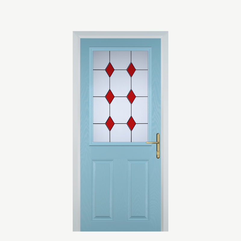 Door F 2 Panel 1 Square Duck Egg Blue 3 Drop Diamond Red image 0