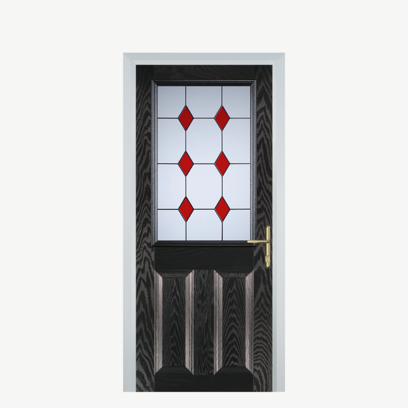 Door F 2 Panel 1 Square Black Brown 3 Drop Diamond Red image 0