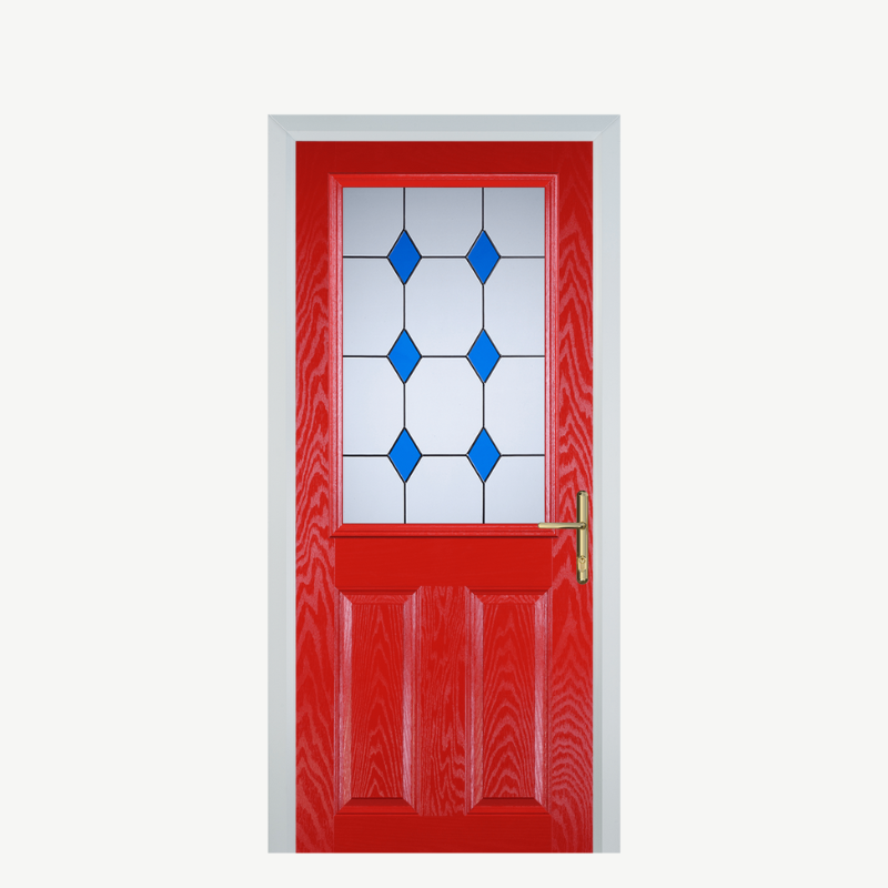 Door F 2 Panel 1 Square Poppy Red (High Gloss) 3 Drop Diamond Blue image 0