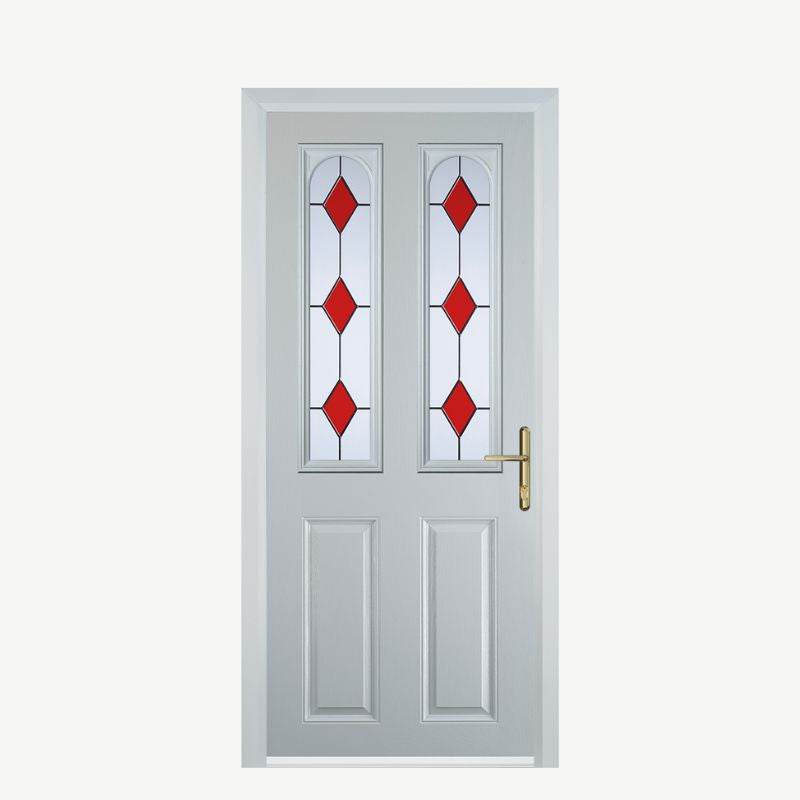 Door A 2 Panel 2 Arch White 3 Drop Diamond Red image 0