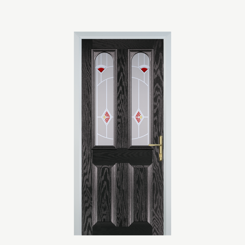 Door A 2 Panel 2 Arch Black Brown Murano Red image 0