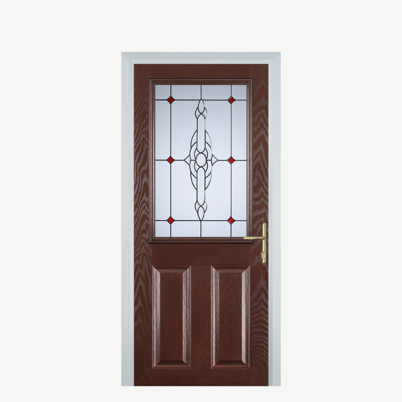 Door F 2 Panel 1 Square Dark Wood Crystal Bohemia Red image 0