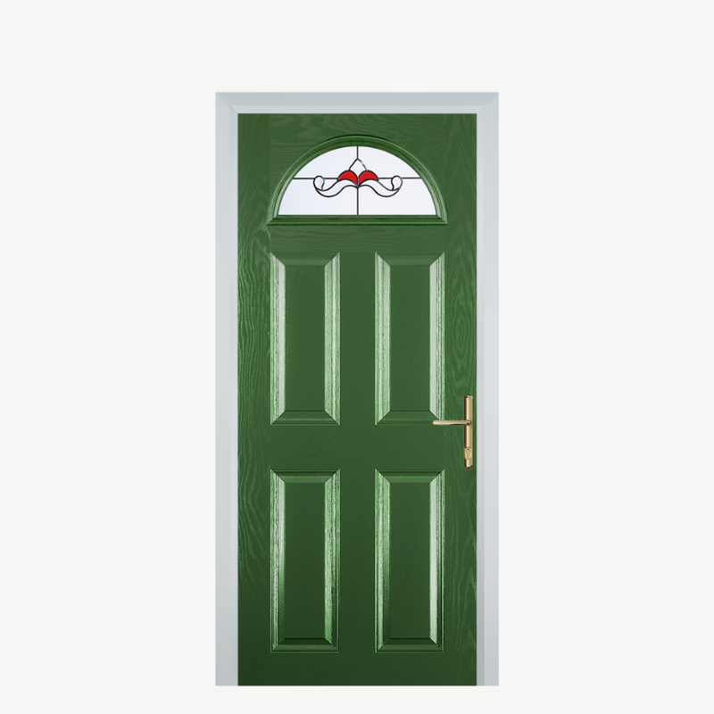 Door D 4 Panel 1 Arch Fern Green Crystal Bohemia Red image 0