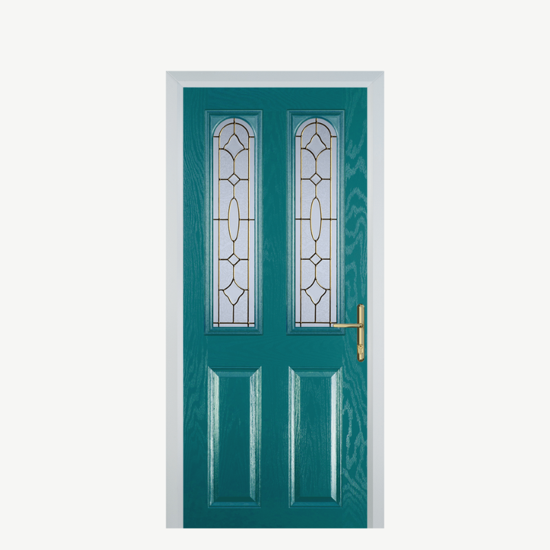 Door A 2 Panel 2 Arch Turquoise Blue Brass Art Clarity image 0