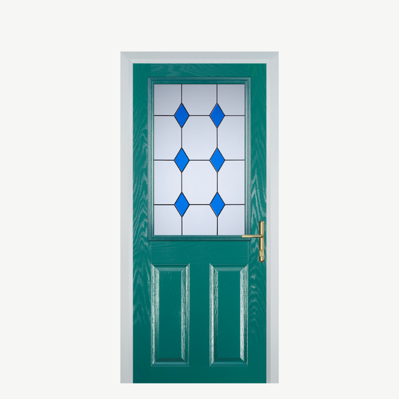 Door F 2 Panel 1 Square Turquoise Blue 3 Drop Diamond Blue image 0