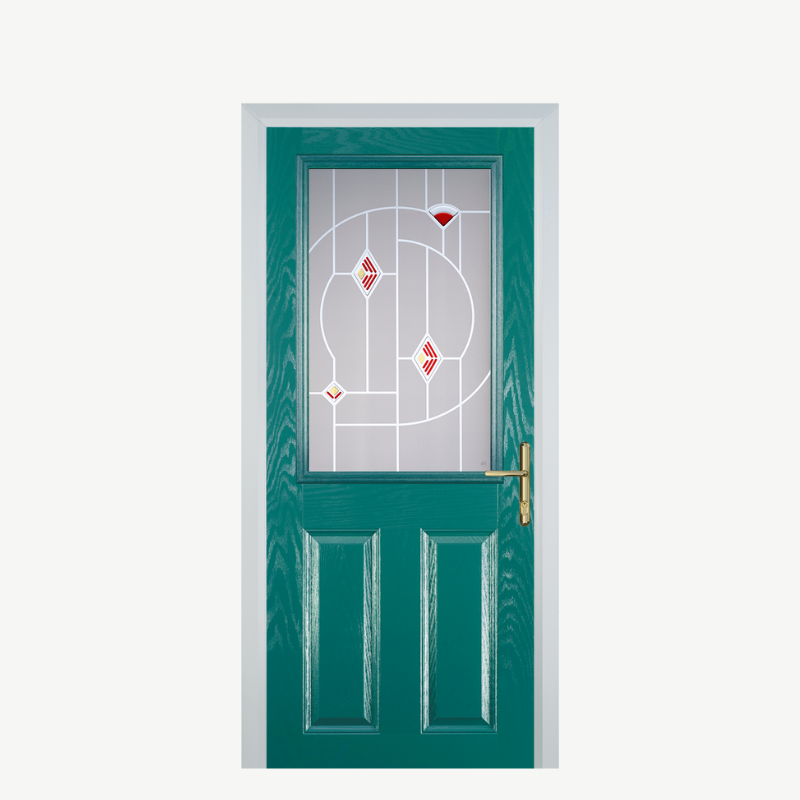 Door F 2 Panel 1 Square Turquoise Blue Murano Red image 0