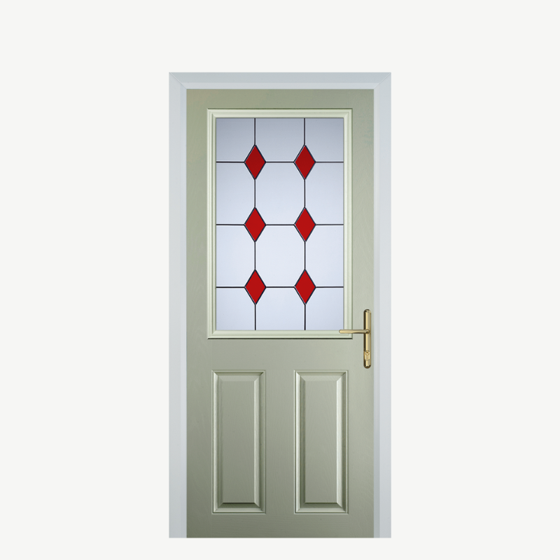 Door F 2 Panel 1 Square Pebble Grey 3 Drop Diamond Red image 0