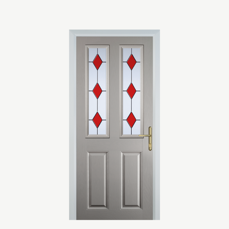 Door C 2 Panel 2 Square Agate Grey 3 Drop Diamond Red image 0