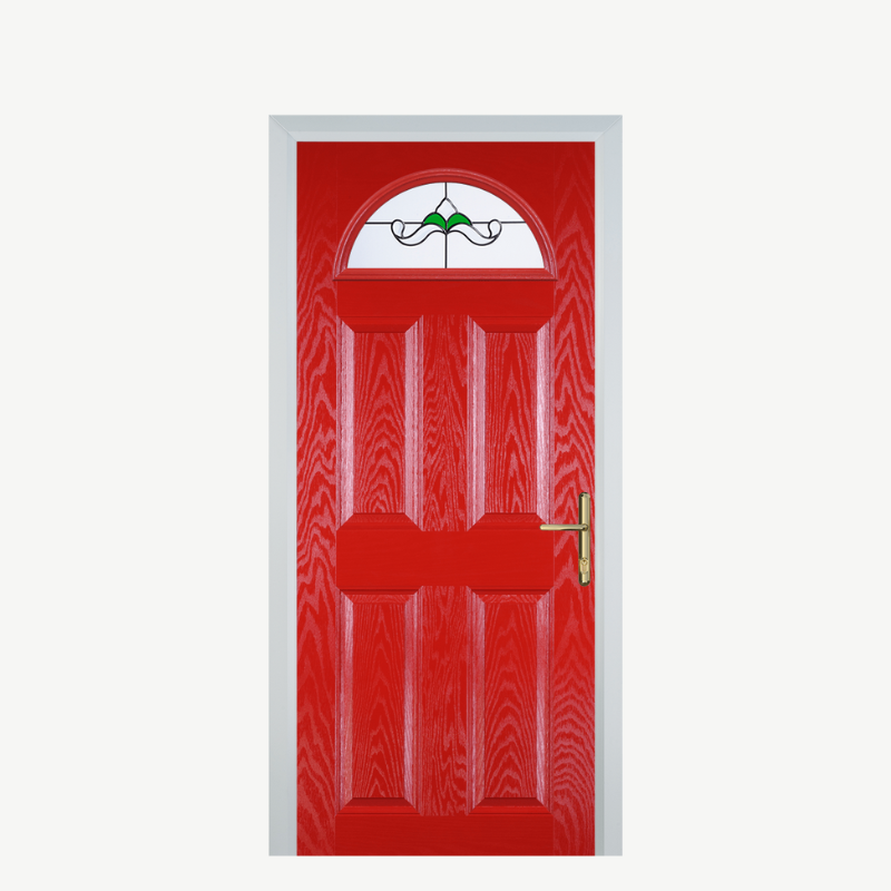 Door D 4 Panel 1 Arch Poppy Red (High Gloss) Crystal Bohemia Green image 0