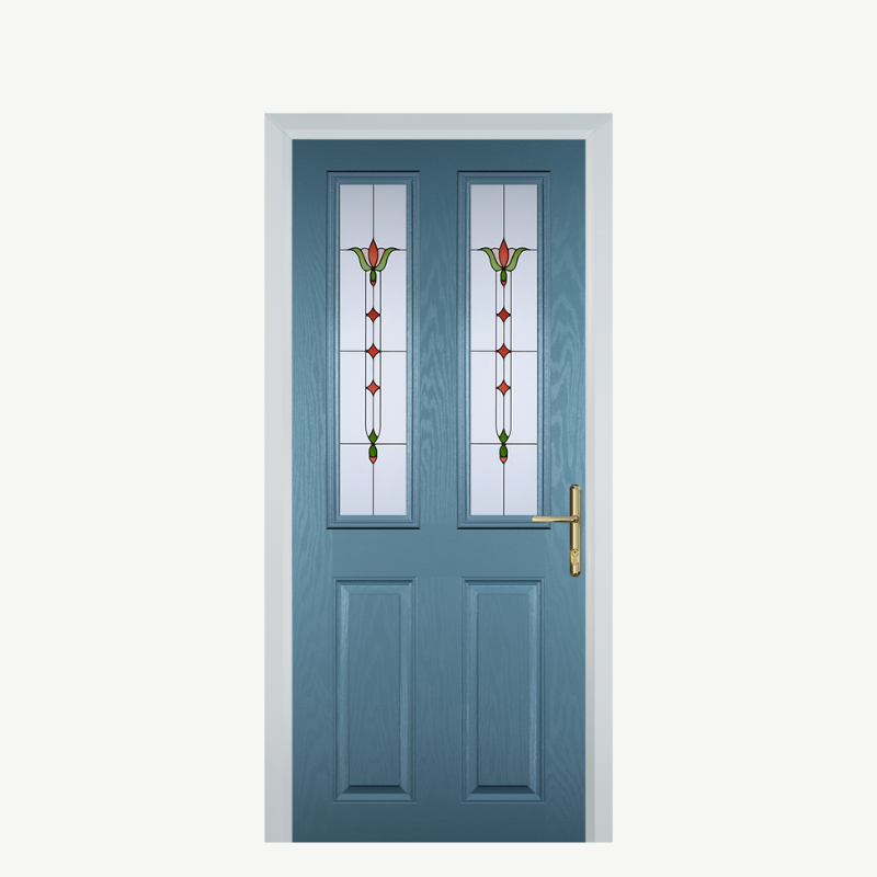 Door C 2 Panel 2 Square Pastel Blue Fleur image 0