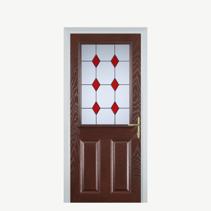 Door F 2 Panel 1 Square Dark Wood 3 Drop Diamond Red image 0