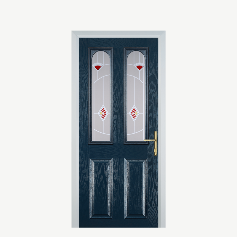 Door A 2 Panel 2 Arch Blue Murano Red image 0