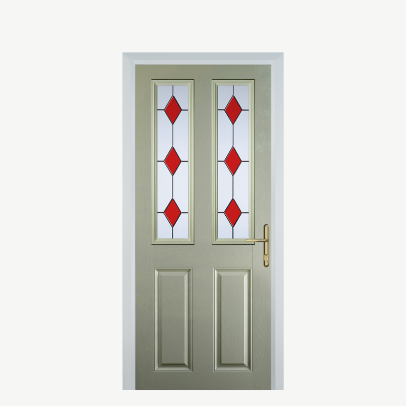Door C 2 Panel 2 Square Pebble Grey 3 Drop Diamond Red image 0