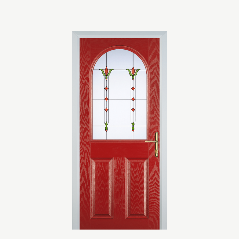 Door E 2 Panel 1 Arch Red Fleur image 0