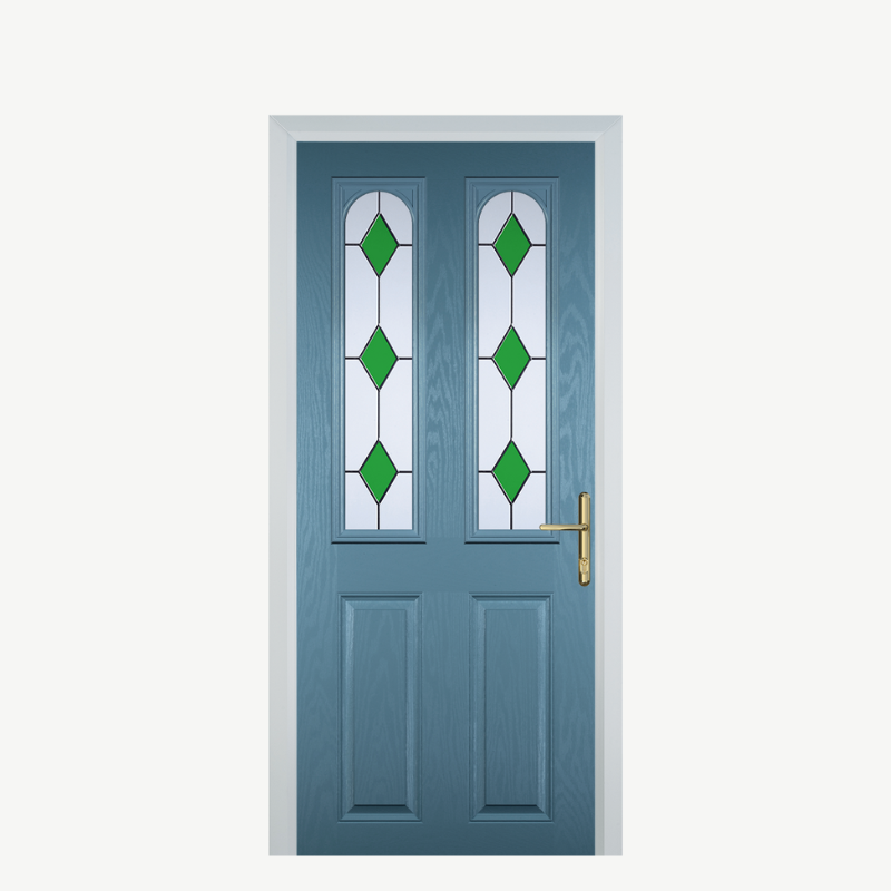 Door A 2 Panel 2 Arch Pastel Blue 3 Drop Diamond Green image 0