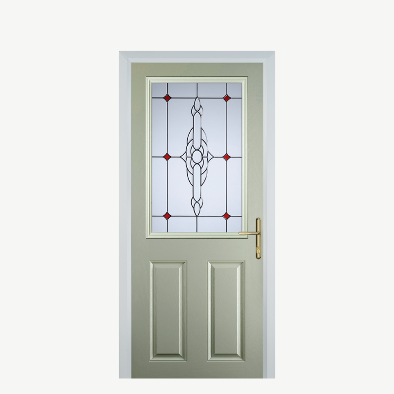 Door F 2 Panel 1 Square Pebble Grey Crystal Bohemia Red image 0