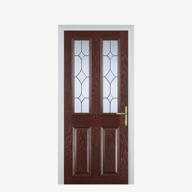 Door C 2 Panel 2 Square Dark Wood Crystal Diamond image 0