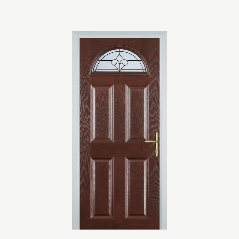 Door D 4 Panel 1 Arch Dark Wood Brass Art Clarity image 0