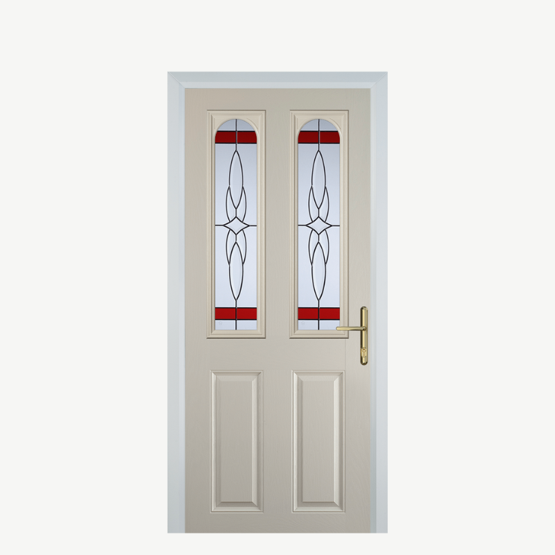 Door A 2 Panel 2 Arch Cream Crystal Harmony Red image 0