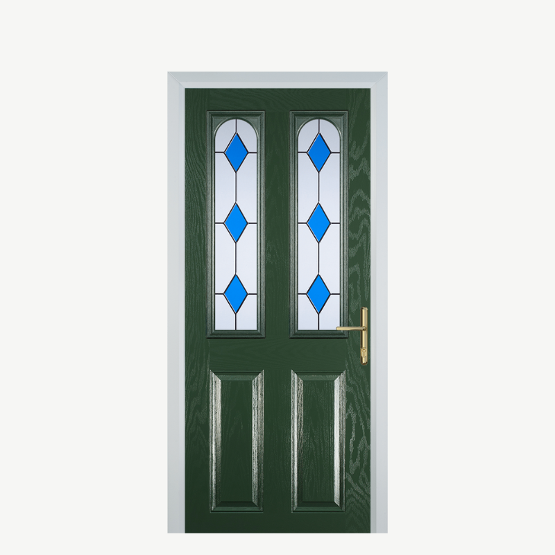 Door A 2 Panel 2 Arch Green 3 Drop Diamond Blue image 0