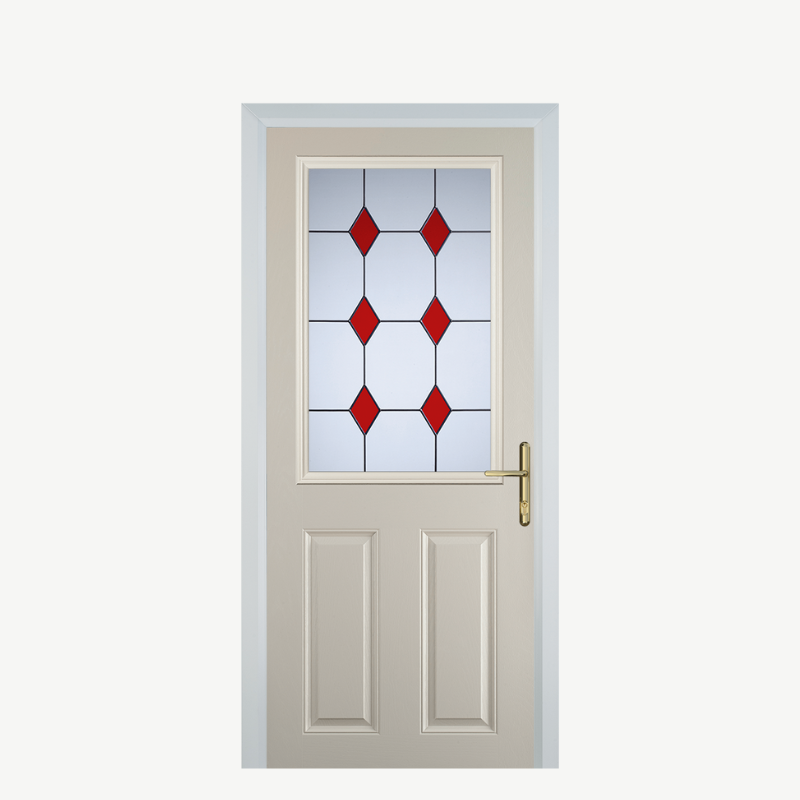 Door F 2 Panel 1 Square Cream 3 Drop Diamond Red image 0