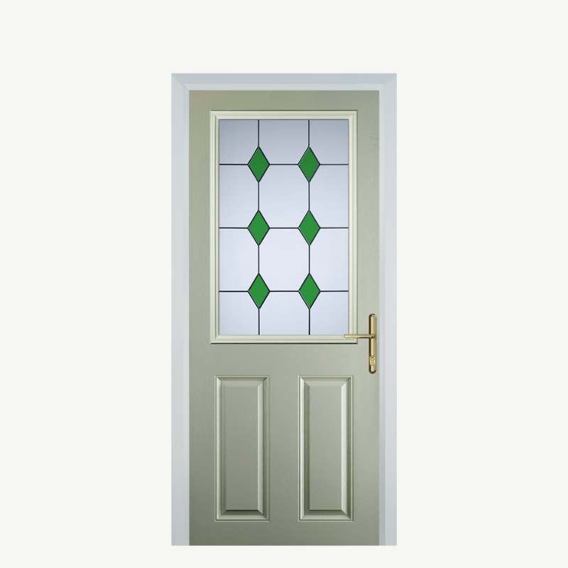 Door F 2 Panel 1 Square Pebble Grey 3 Drop Diamond Green image 0