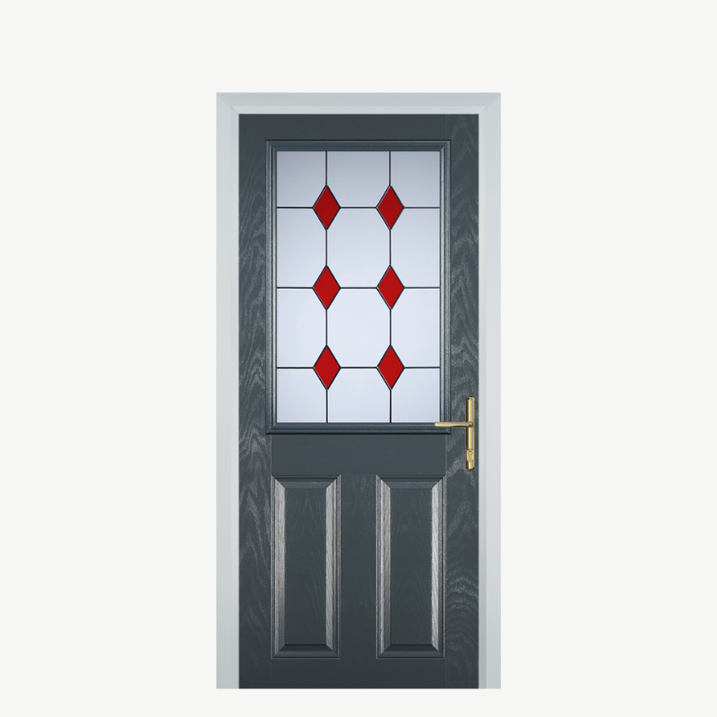 Door F 2 Panel 1 Square Grey 3 Drop Diamond Red image 0